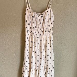 LOFT Cream Maxi Sundress with Black Dot Circles